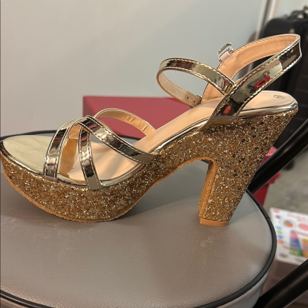 Gold Glitter Platform Heels